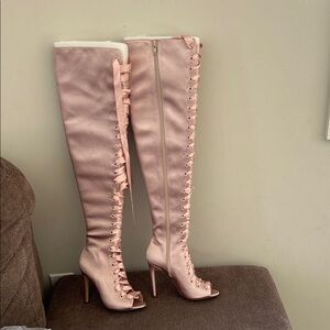 Aldo Pink Over-the-Knee Lace-Up Boots